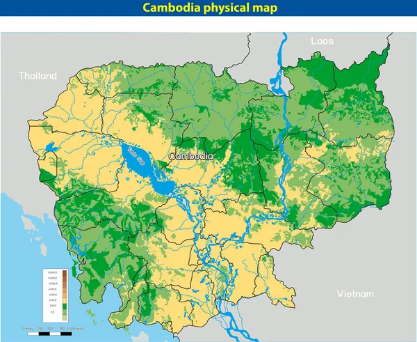 Kambodscha physische Karte — Stockvektor