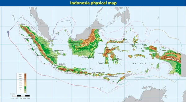Physikalische Karte Indonesiens — Stockvektor