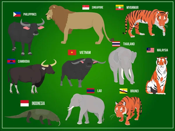 Vectorillustratie nationale dieren van Azië landen — Stockvector