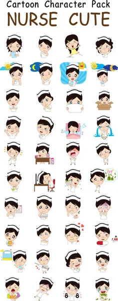 Vector Illustration Nurse Cartoon Pack — Stock Vector