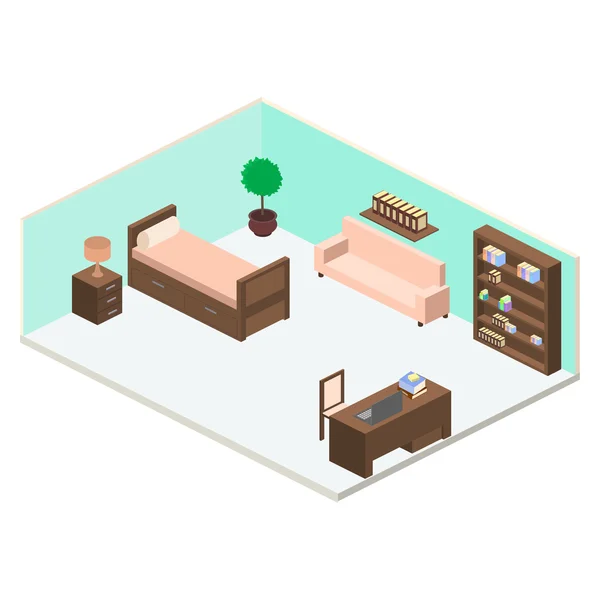Kamar tidur Isometric atau ruang bermain - Stok Vektor