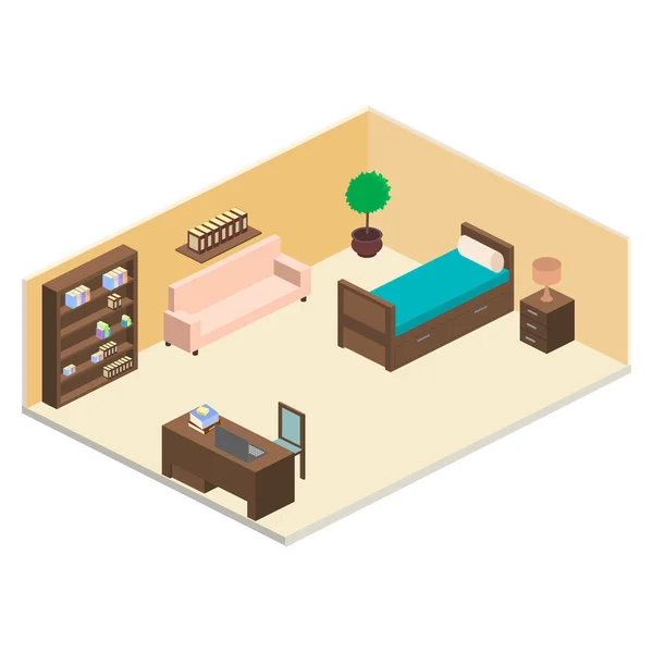 Kamar tidur Isometric atau ruang bermain - Stok Vektor