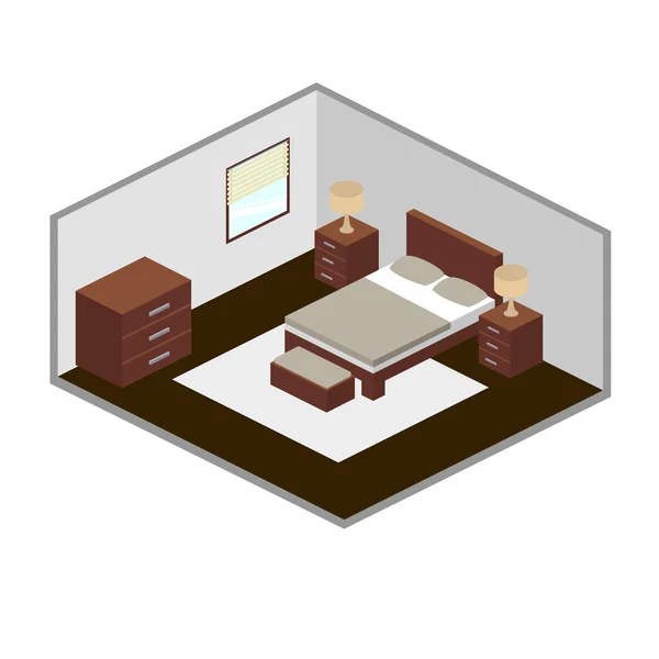 Moderna isometría dormitorio — Vector de stock