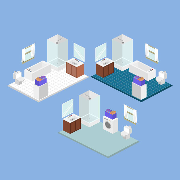 Изометрический интерьер ванной комнаты
