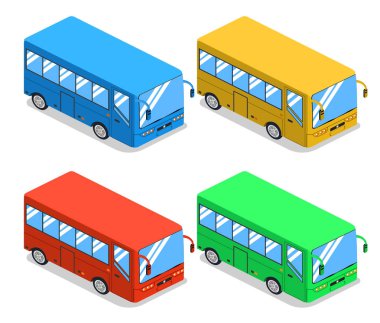 İzometrik şehir otobüs kümesi