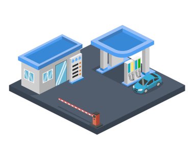 İzometrik düz benzin istasyonu