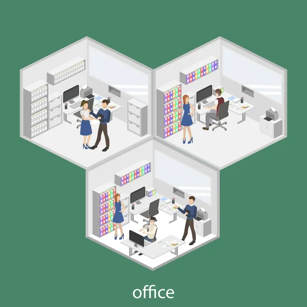 Intérieur de bureau avec les travailleurs — Image vectorielle