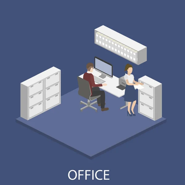 Büroeinrichtung mit Arbeitern — Stockvektor
