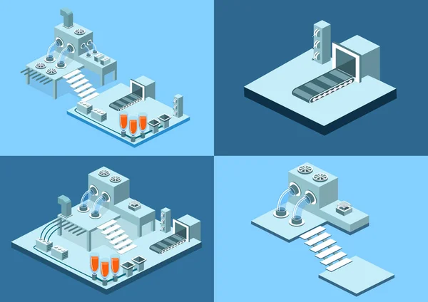 Icônes de machine d'usine de bande dessinée ensemble — Image vectorielle