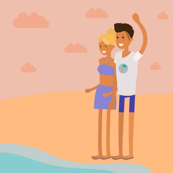 Turistas casal na praia — Vetor de Stock