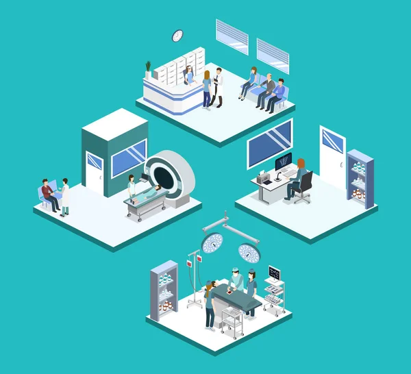 Recepción isométrica en el hospital — Vector de stock