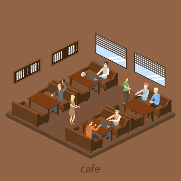 Cafe εσωτερικό με εικονίδιο άτομα — Διανυσματικό Αρχείο