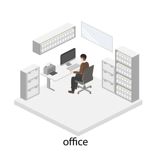Intérieur de bureau avec employé — Image vectorielle
