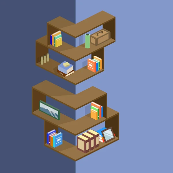 Isometrisk bokhylle med bøker . – stockvektor