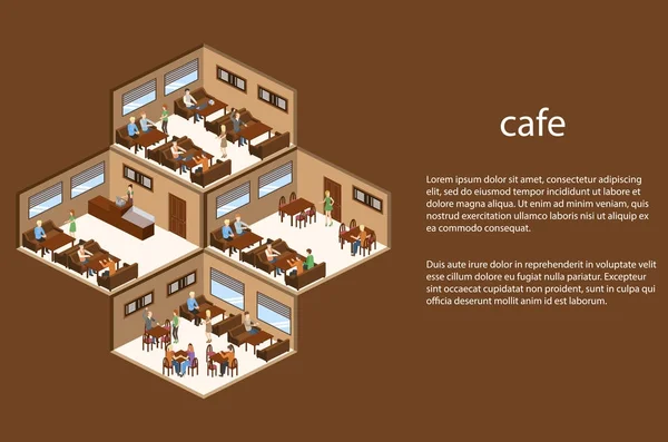 Cafe interieurs met mensen poster sjabloon — Stockvector