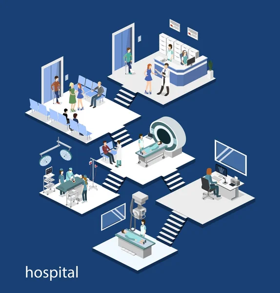 Recepción isométrica en el hospital — Archivo Imágenes Vectoriales