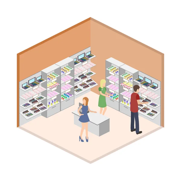Kosmetyki sklep wnętrze z klientami — Wektor stockowy