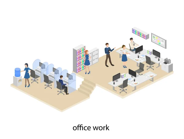 Intérieur de bureau avec les travailleurs — Image vectorielle