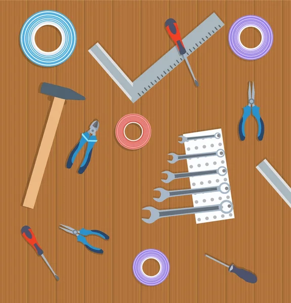 Working tools on wood — Stock Vector