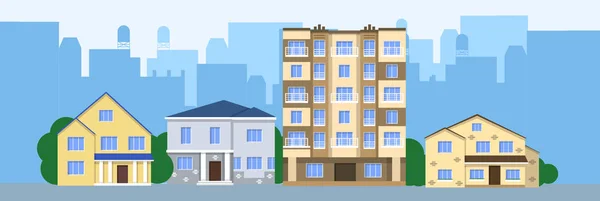 Pequeñas casas con rascacielos — Vector de stock