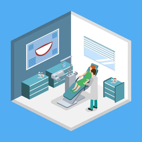 Isometric dentist in the dental office — Stock Vector