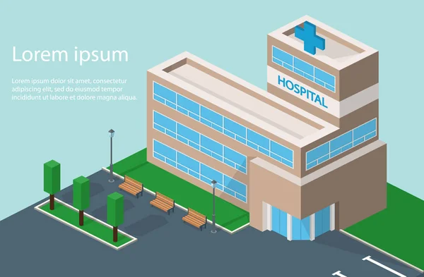 Edifício hospitalar com pátio — Vetor de Stock