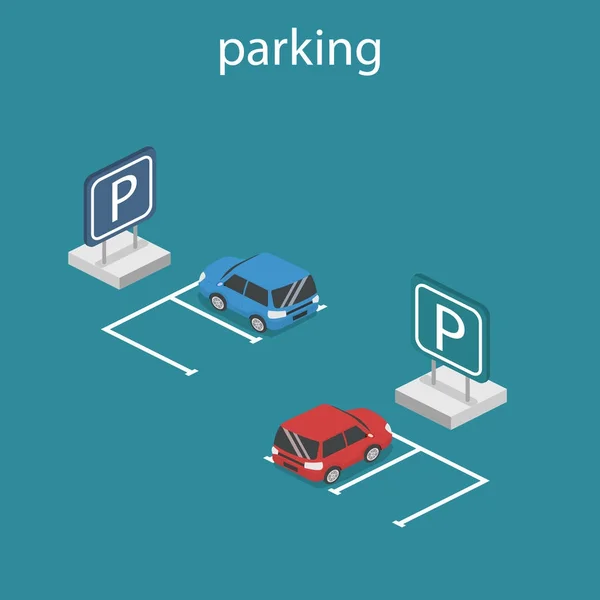 Carro isométrico no estacionamento . —  Vetores de Stock