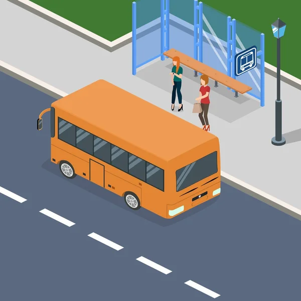 Оранжевый автобус на остановке — стоковый вектор