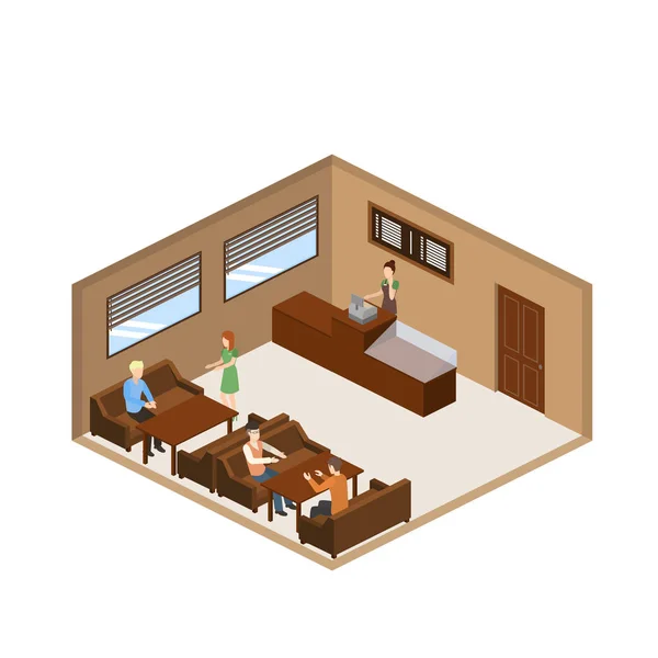 Café intérieur avec des personnes icône — Image vectorielle