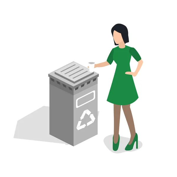 ゴミ箱の女性 — ストックベクタ