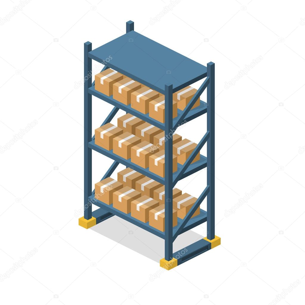 Isometric warehouse shelves with boxes