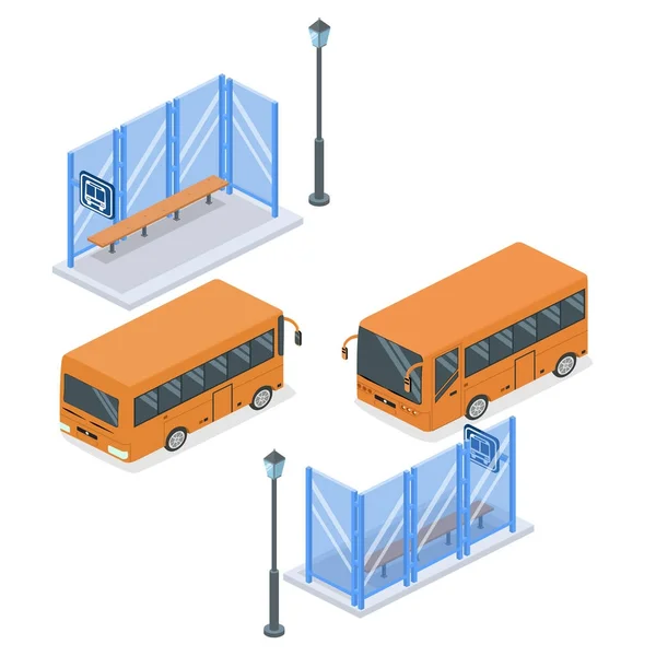 Изометрическая остановка городского автобуса — стоковый вектор