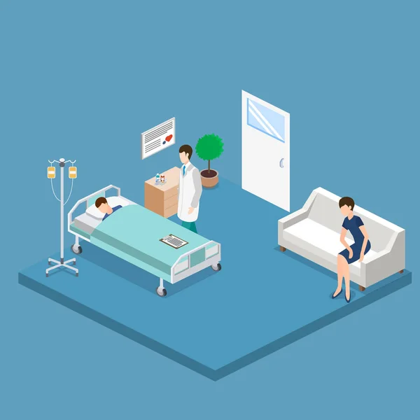 Sala de hospital con personas — Vector de stock