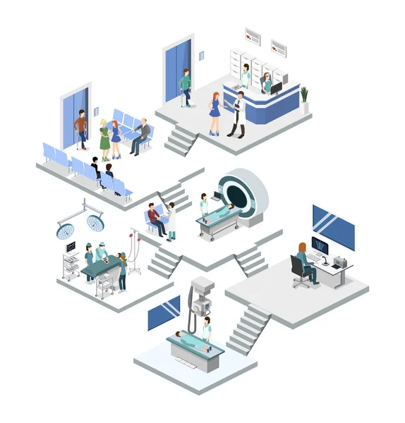 Recepción isométrica en el hospital — Vector de stock