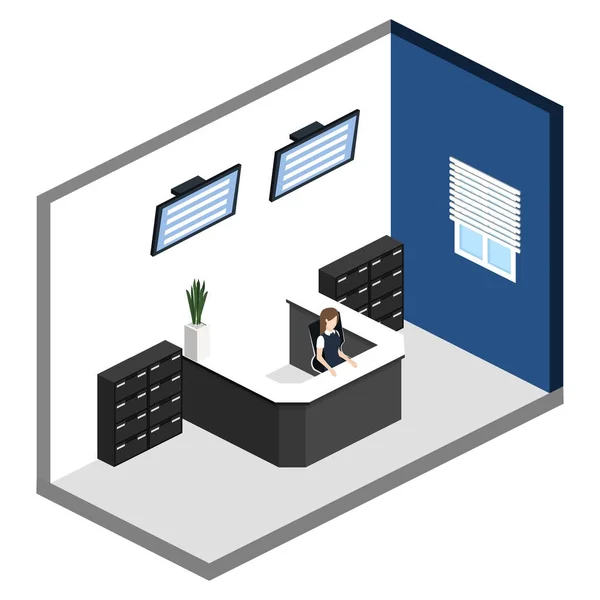 Recepción del departamento con lugares de trabajo — Vector de stock