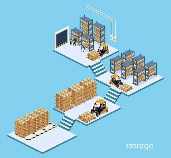 Armazém com empilhadeira e mercadorias —  Vetores de Stock