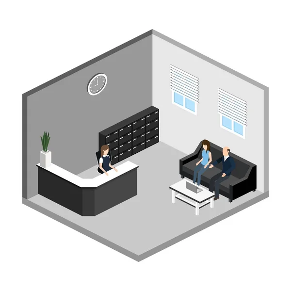 Interior del departamento recepción con lugares de trabajo — Vector de stock