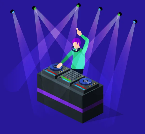 DJ στη σκηνή πίσω από το τηλεχειριστήριο — Διανυσματικό Αρχείο