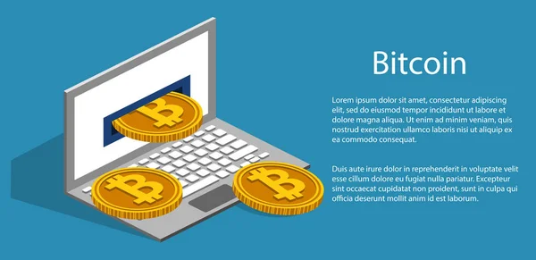 암호화 통화 bitcoins 및 노트북 — 스톡 벡터