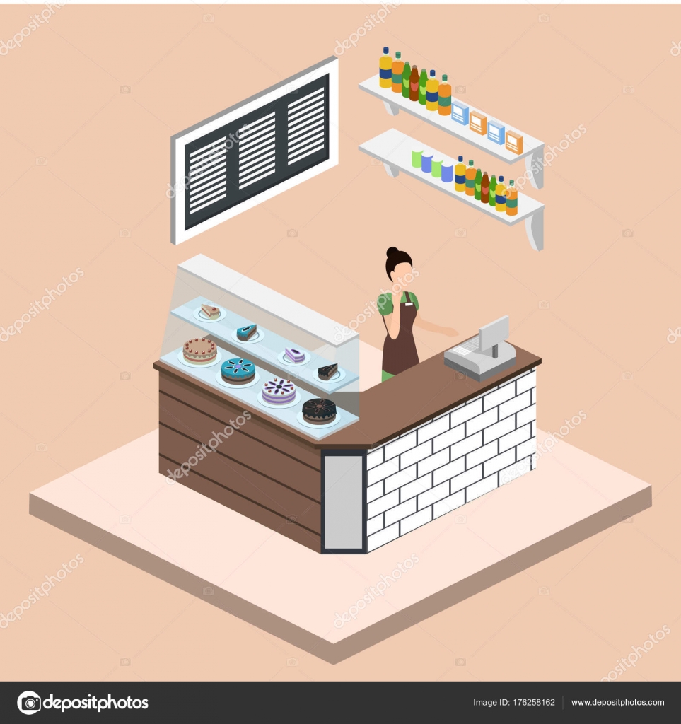 Isometrischen Vektor Illustration Design Interieur Cafe