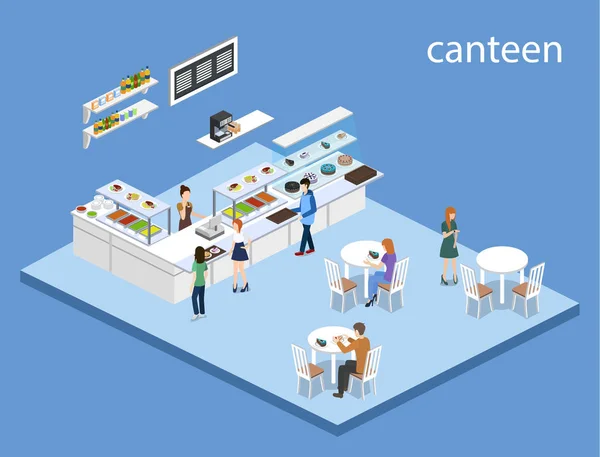 Isometrica Concetto Illustrazione Vettoriale Della Mensa Con Visitatori — Vettoriale Stock