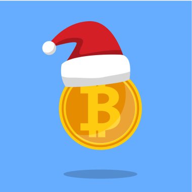 Kripto Döviz Alım bitcoin Santa Claus şapka ile düz vektör çizim