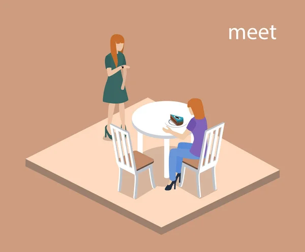 Isometrische Vektor Illustration Konzept Des Treffens Café — Stockvektor