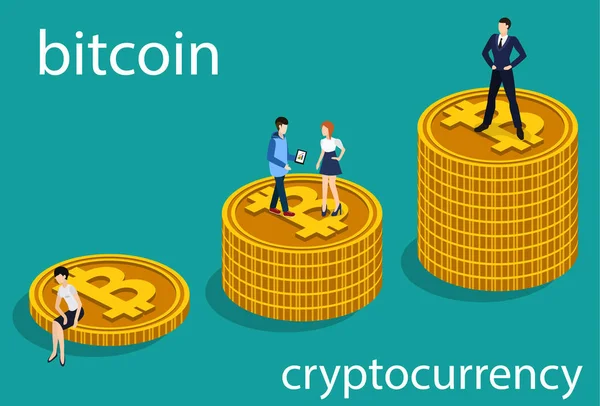 Conceito Ilustração Vetorial Isométrica Bitcoins Criptomoeda Com Pessoas —  Vetores de Stock