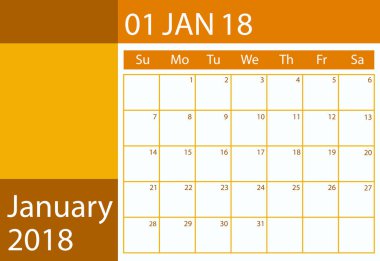 Zamanlayıcı takvim yıl 2018. Vektör düz tasarımı. Ocak ay