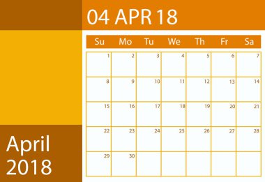 Zamanlayıcı takvim yıl 2018. Vektör düz tasarımı. Nisan ay