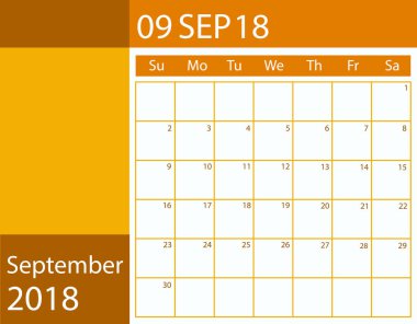 Zamanlayıcı takvim yıl 2018. Vektör düz tasarımı. Eylül ay