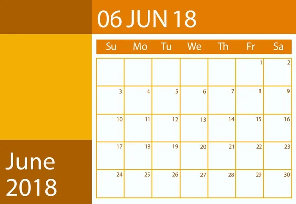 Χρονοδιάγραμμα Ημερολόγιο Για Έτος 2018 Διάνυσμα Επίπεδη Σχεδίαση Μηνός Ιουνίου — Διανυσματικό Αρχείο