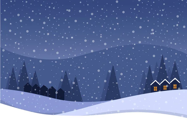 Kreskówka Śnieg Gwiaździsta Noc Bożego Narodzenia Płaskie Wektor Ilustracja — Wektor stockowy