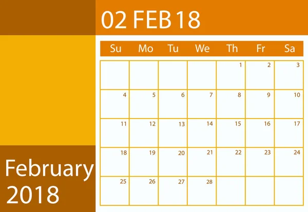 Χρονοδιάγραμμα Ημερολόγιο Για Έτος 2018 Διάνυσμα Επίπεδη Σχεδίαση Μηνός Φεβρουαρίου — Διανυσματικό Αρχείο